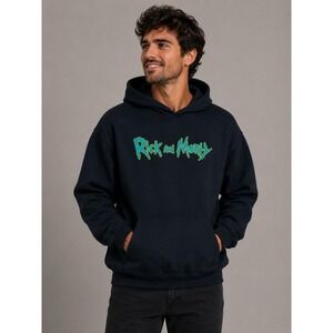 Rick And Morty Hoodie Black Graphic Cartoon Pullover Medium